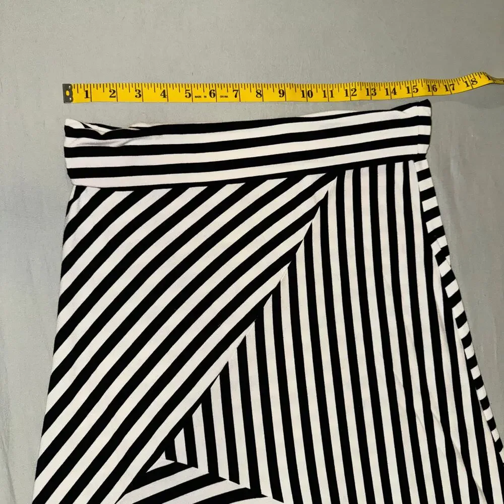 Y2K LBISSE Black White Asymmetric Striped Stretch Maxi Skirt Women's Size‎ Large